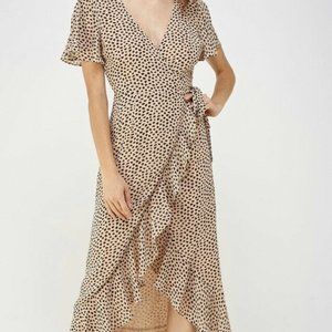 Animal Print Ruffle Wrap Dress